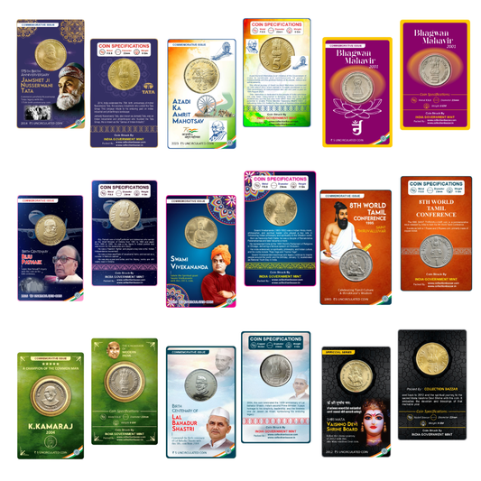 Rs 5 Coin Cards Set of 9 Commemorative Collection Pack - Collection Bazzar