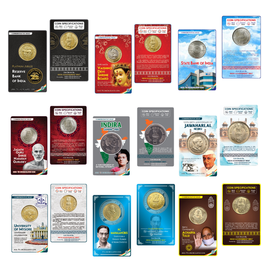 Rs 5 Coin Cards Set of 9 Commemorative Premium Pack - Collection Bazzar