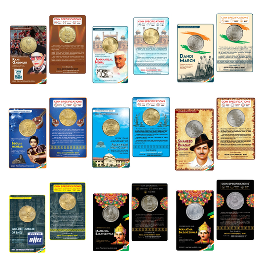 Rs 5 Coin Cards Set of 9 Commemorative Premium Pack - Collection Bazzar