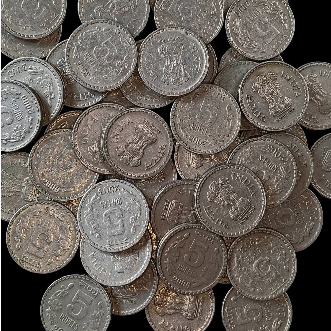 Rs 5 Coins Mix Copper Nickel 50 Coins Lot AUNC Condition - Collection Bazzar