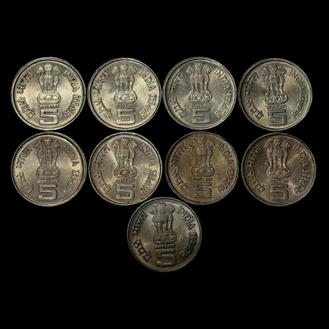 Rs 5 Copper Nickel Commemorative Coin 9 Pieces Lot - Collection Bazzar
