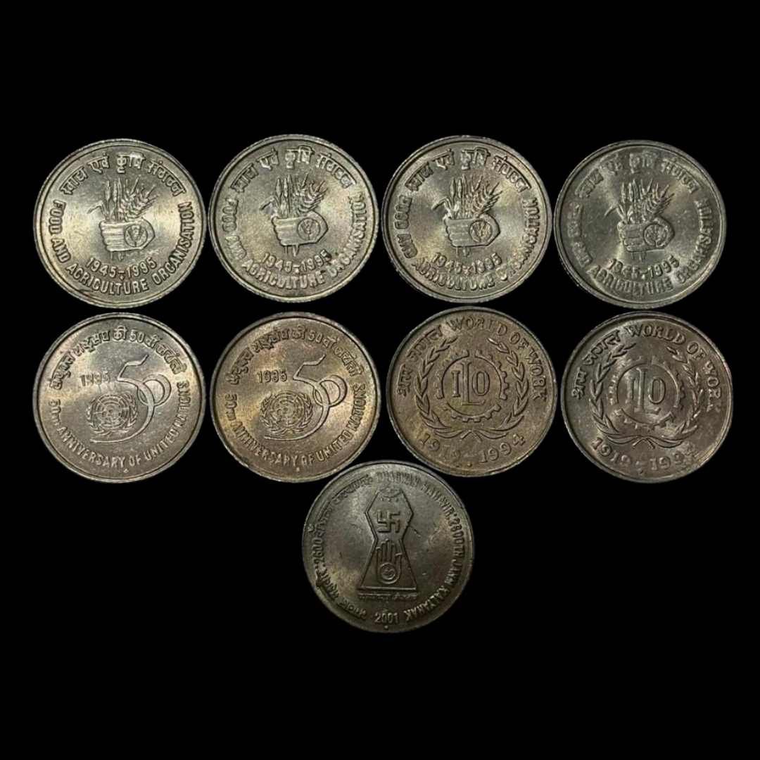 Rs 5 Copper Nickel Commemorative Coin 9 Pieces Lot - Collection Bazzar
