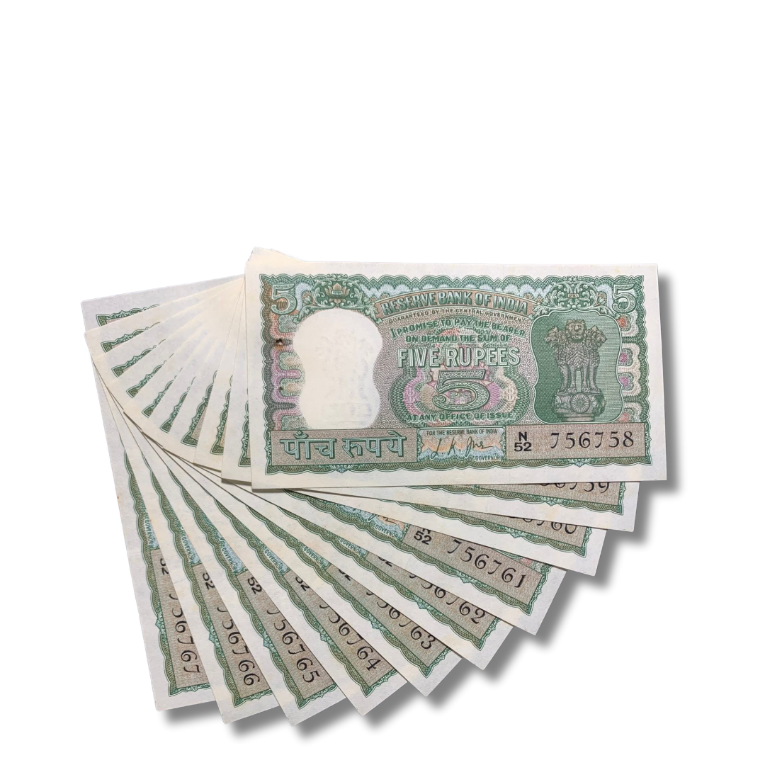 Rs 5 Diamond Issue 10 Note Governor L K Jha Rare Collectible - Collection Bazzar