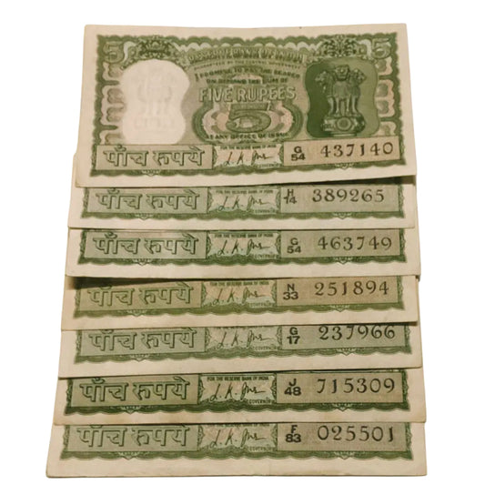 Rs 5 Diamond issue four deer LK Jha sign each note given for 350/- - Collection Bazzar