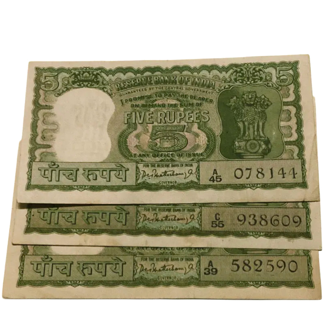 Rs 5 Diamond issue four deer PC Bhattacharya each note given for 400 - Collection Bazzar