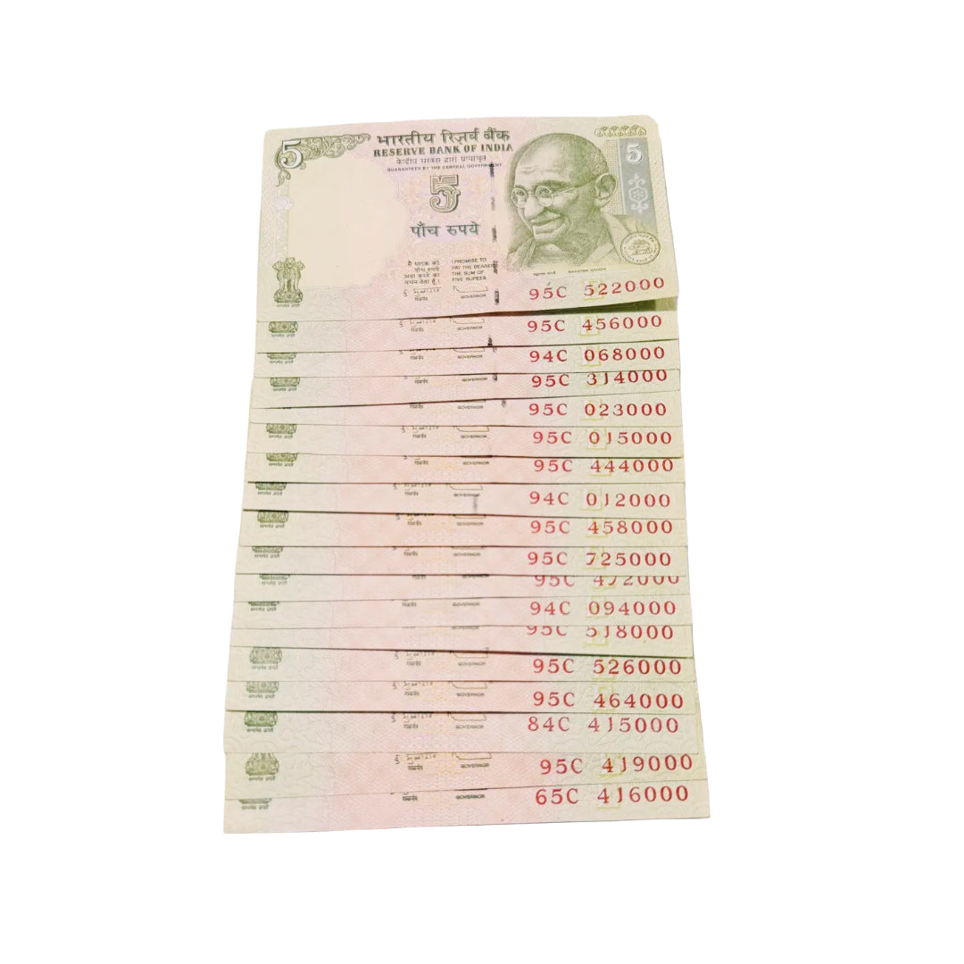 Rs 5 Ending xxx000 Fancy Number 19 Notes Lot | Rare Old Indian Currency Collection - Collection Bazzar