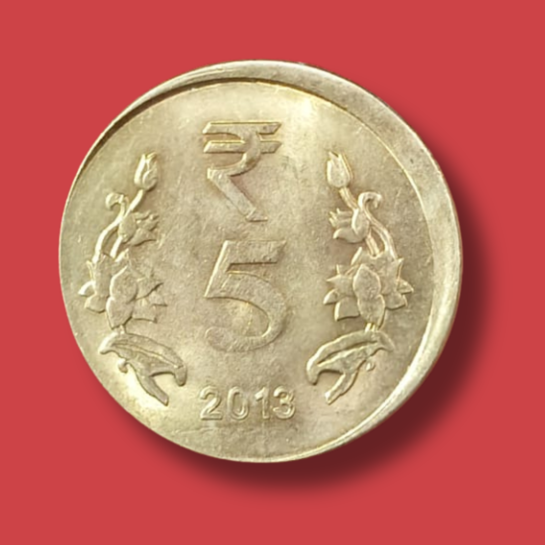 Rs 5 Error Coin Mistruct Shifting Brass 2013 Rare Collectible - Collection Bazzar