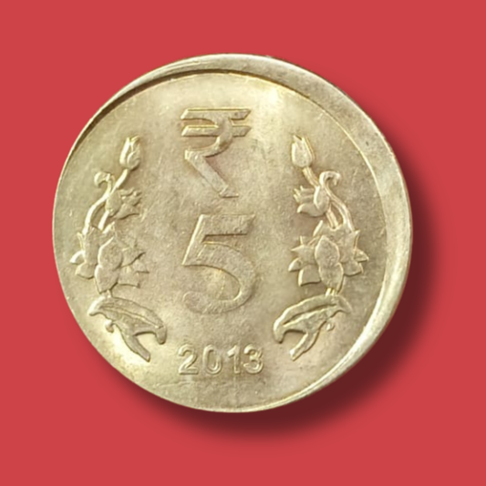 Rs 5 Error Coin Mistruct Shifting Brass 2013 Rare Collectible - Collection Bazzar