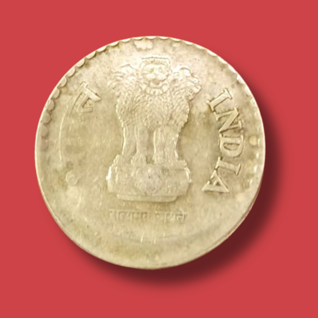Rs 5 Error Coin Off Center Shifting Brass 2010 Rare Collectible - Collection Bazzar