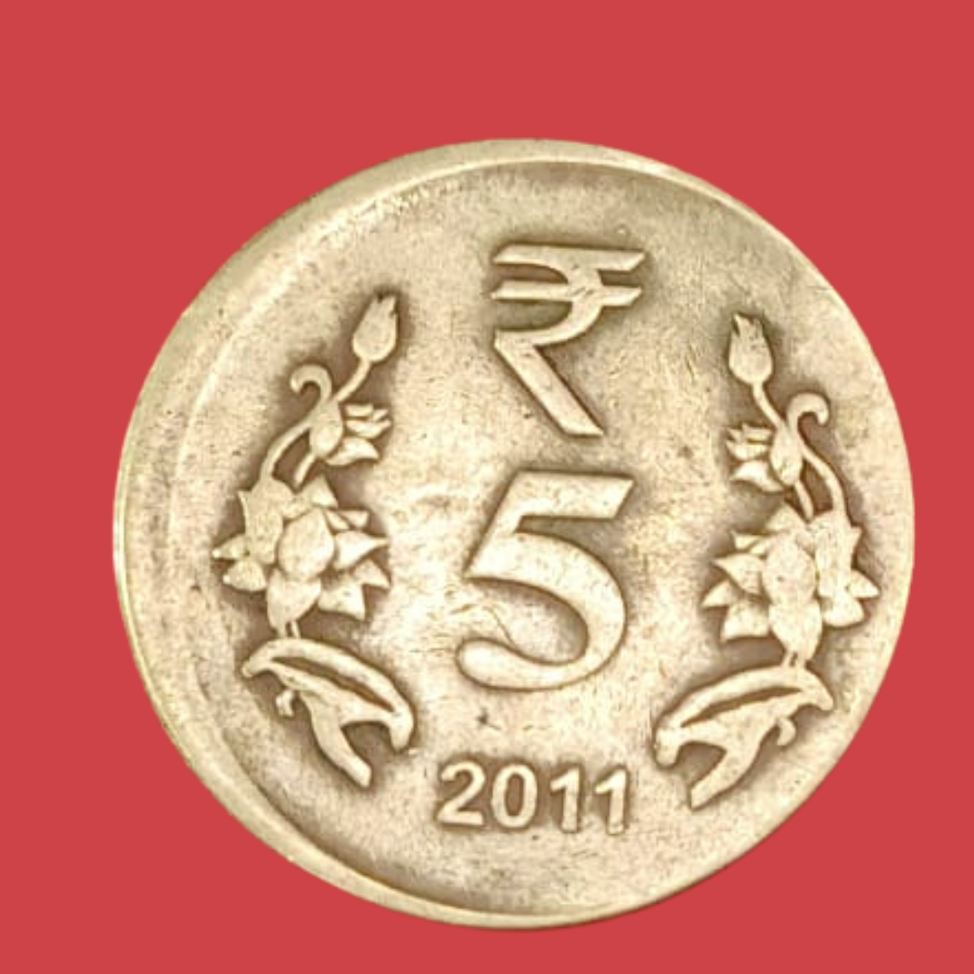 Rs 5 Error Coin Off Center Shifting Brass 2011 Rare Collectible - Collection Bazzar
