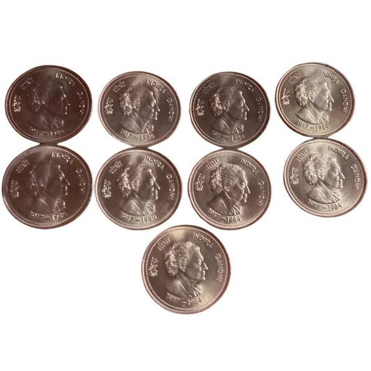 Set of 9 collectible Indira Gandhi commemorative coins from Bombay Mint, 15g each