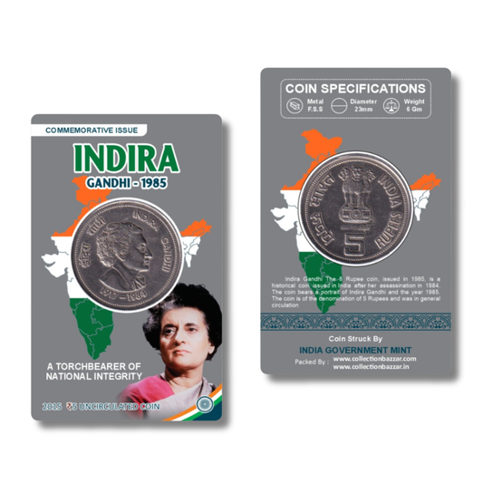 Rs 5 Indira Gandhi Commemorative Coin Card Special Edition - Collection Bazzar