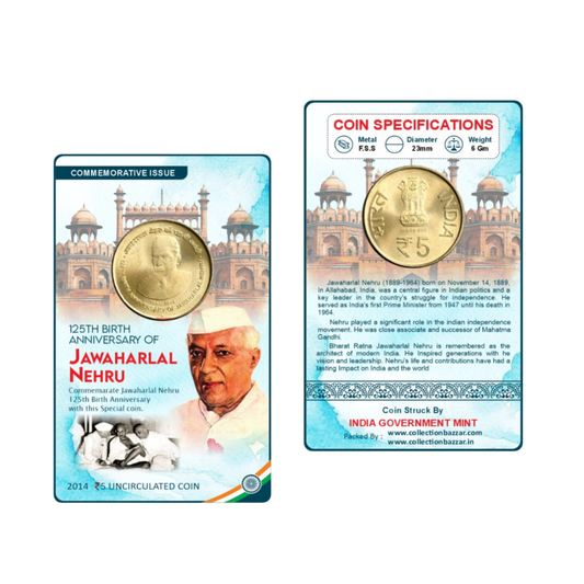 Rs 5 Jawaharlal Nehru Coin Card Collectible spl edition buy - Collection Bazzar