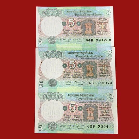 Rs 5 Note 3 Different Rare Gov M narshiman K R Puri S Jagannathan - Collection Bazzar
