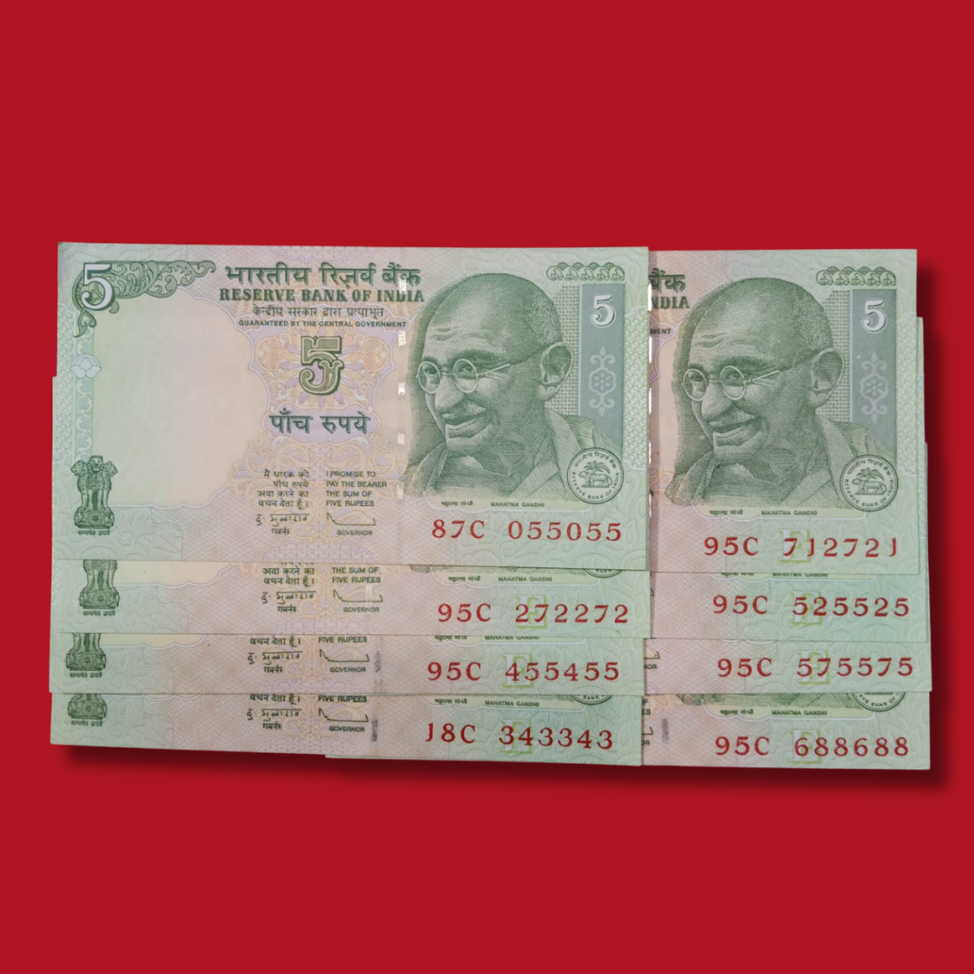 Rs 5 Note Doubling Number 5  Note Price Semi Facy Number - Collection Bazzar