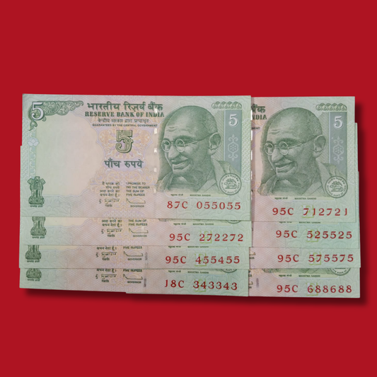Rs 5 Note Doubling Number 5  Note Price Semi Facy Number - Collection Bazzar