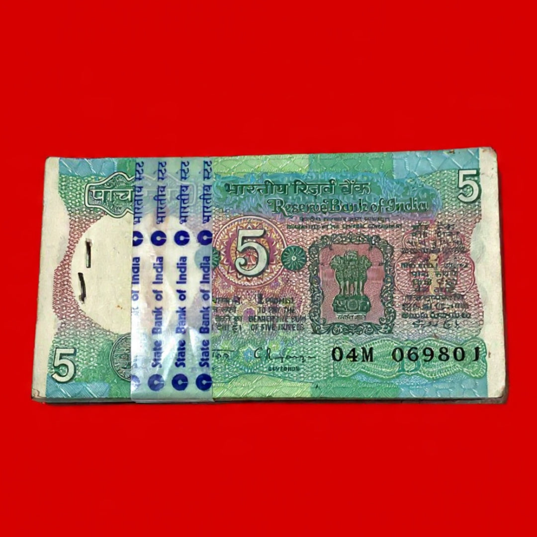 Rs 5 Note Old Packet 069801 Back Tractor Portrait Rare Collectible - Collection Bazzar
