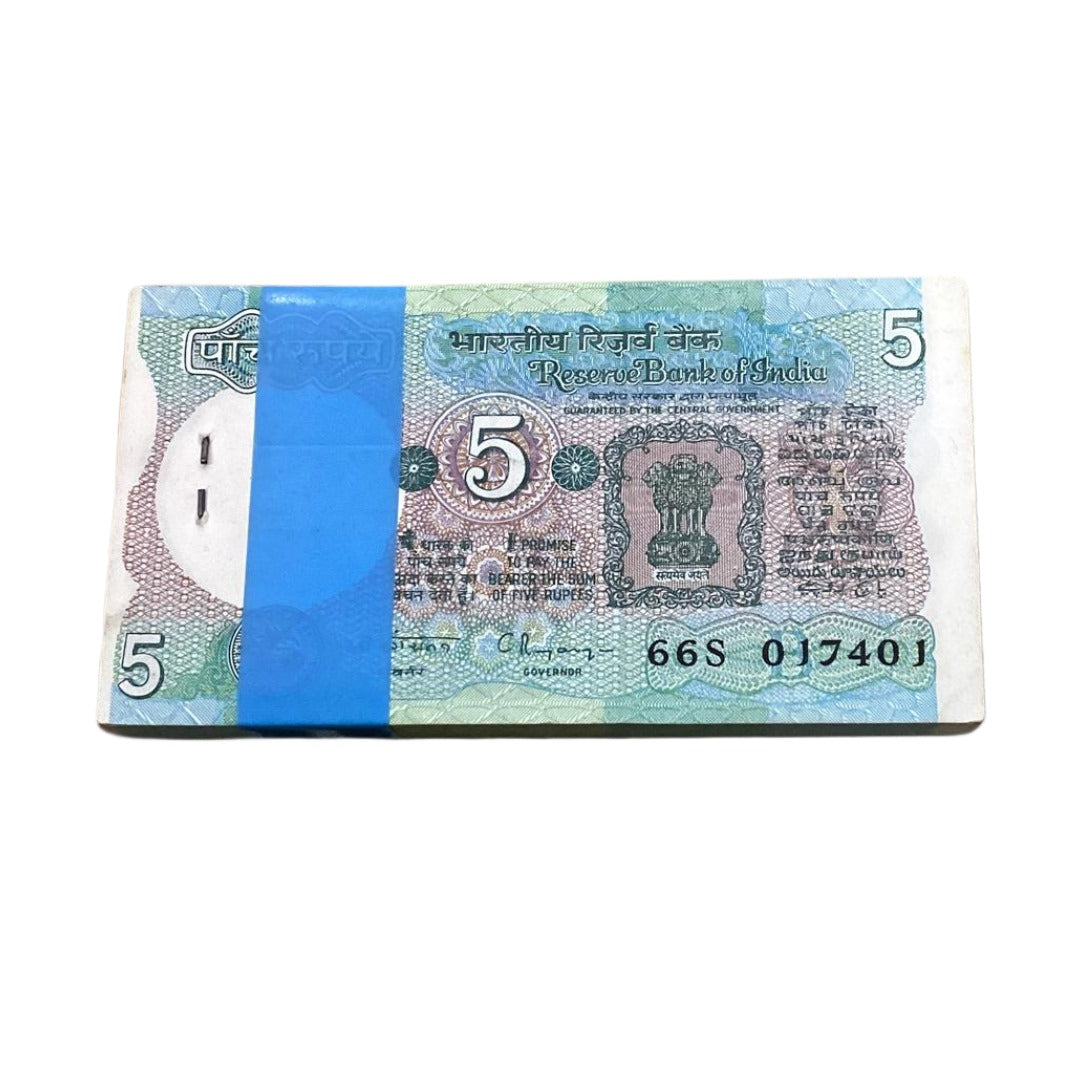 Rs 5 Note Tractor Packet Serial 017401 | Signed by C Rangrajan - Collection Bazzar