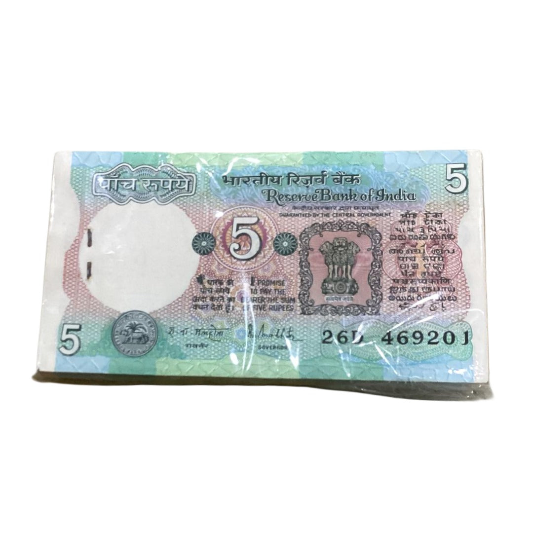Rs 5 Note Tractor Packet Serial 496201 | Signed by R N Malhotra Rare Collectible - Collection Bazzar
