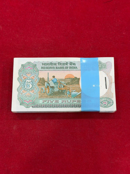 Rs 5 Note Tractor Packet Serial 679001 Signed by R N malhotra - Collection Bazzar