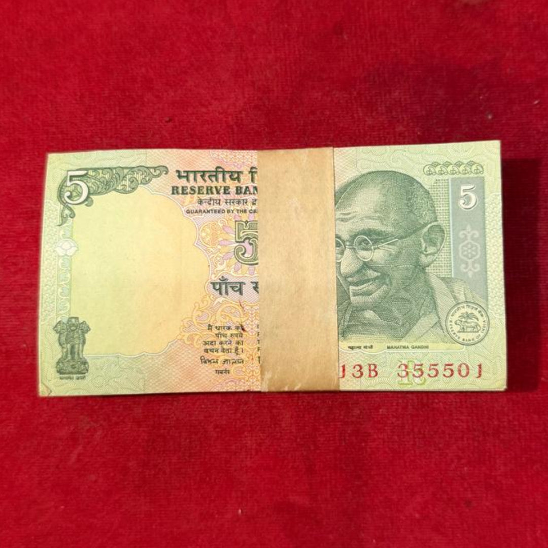 Rs 5 Notes Packet 355501-355600 Fancy All 5 Number X55555 Bimal Jalan - Collection Bazzar