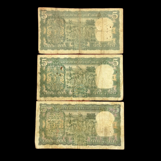 Rs 5 Old Set of 3 Notes Mix Governor Any Serial Used Condition four dear - Collection Bazzar