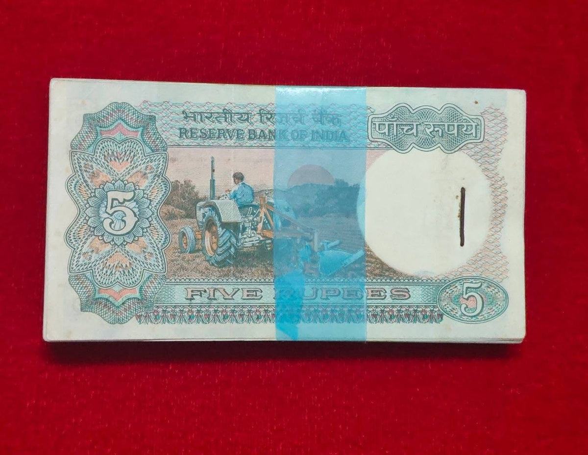 Rs 5 Old Tractor Issue Packet Doubling Number 827827 Rare 10 note 786 - Collection Bazzar