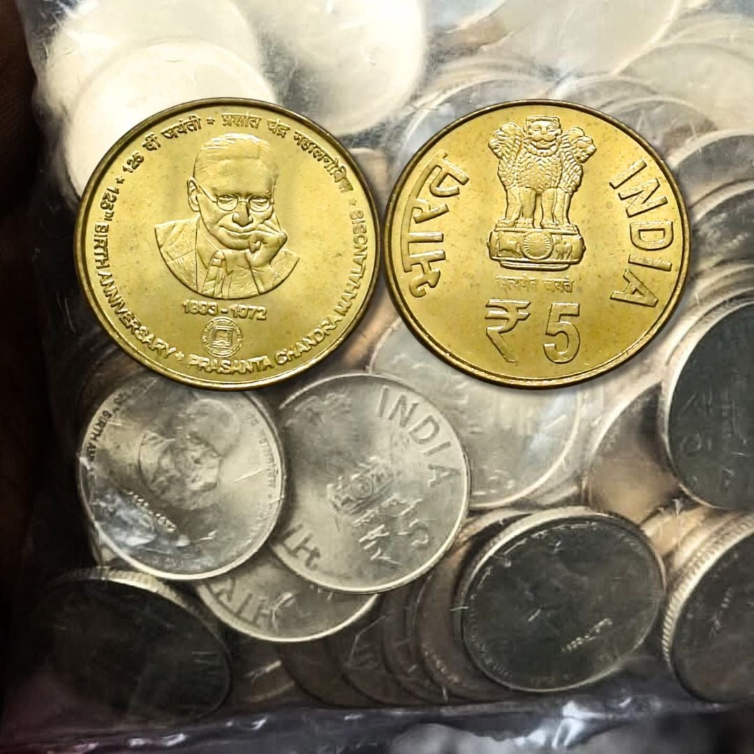 Rs 5 PCM Prasanta Chandra Mahalanobis Sealed Packet 100 Coins Pouch - Collection Bazzar