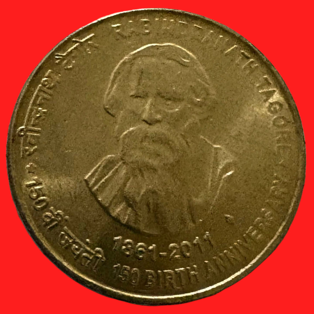 Rs 5 Rabindranath Tagore 150th Birth Anniversary Coin 1861-2011 - Collection Bazzar