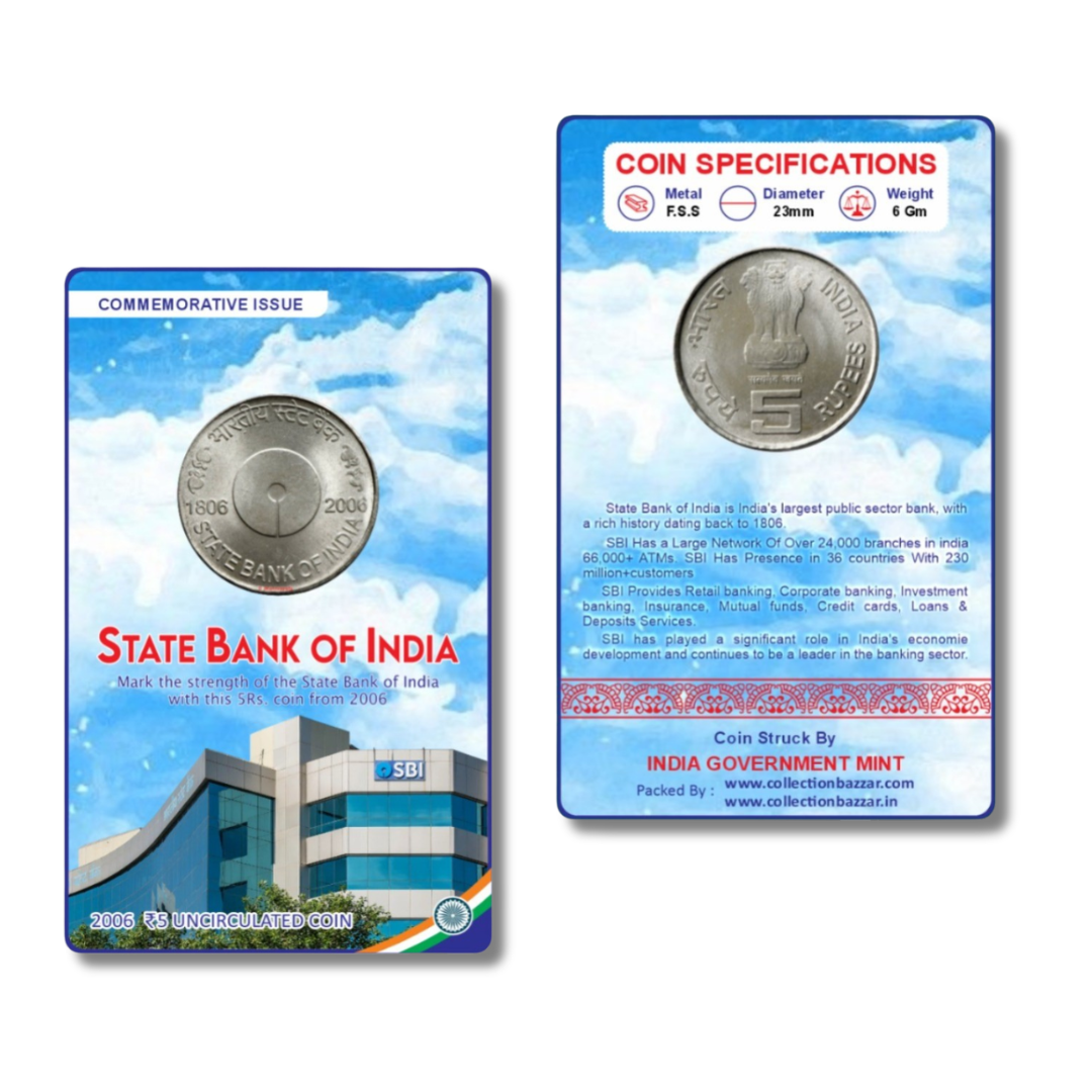 Rs 5 State Bank of India Commemorative Coin Card UNC - Collection Bazzar