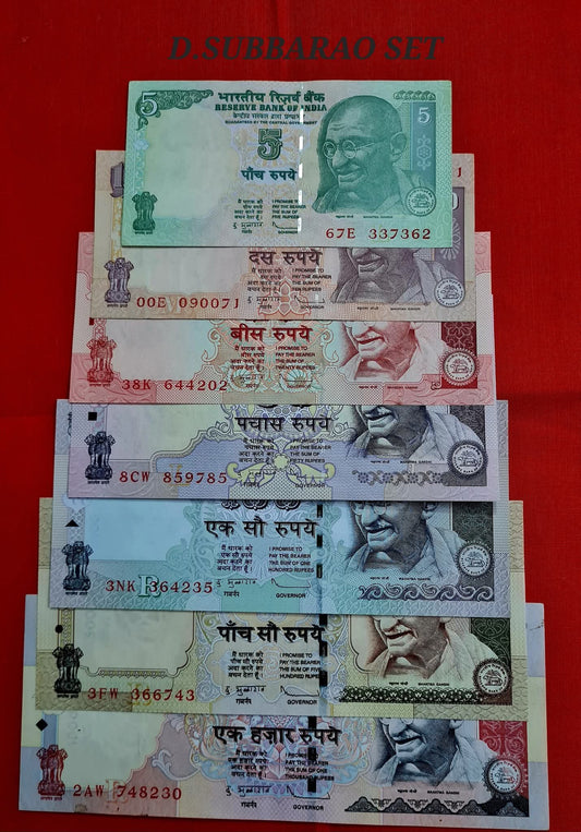 SPECIALLY FOR SET COLLECTION

D SUBBARAO

GANDHI ISSUE

7 UNC NOTE  SET - Collection Bazzar