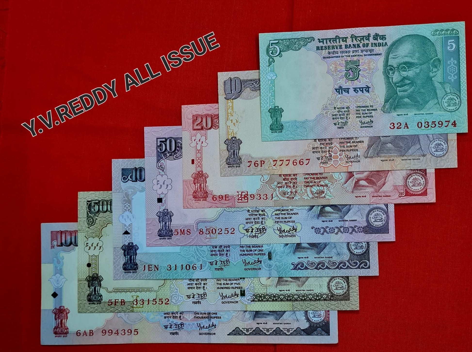 Good Set For Collection
And Investment Also
 POSTING
Y.V.REDDY, ISSUE Rs 5 To 1000

ALL UNC 8 NOTE - Collection Bazzar