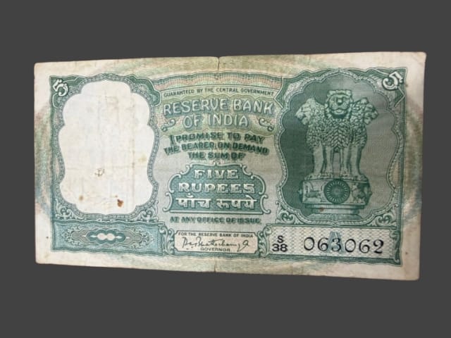 Rs 5 big size 063062(6263 no.) B rama rao 4 deer extremely rarre vintage - Collection Bazzar