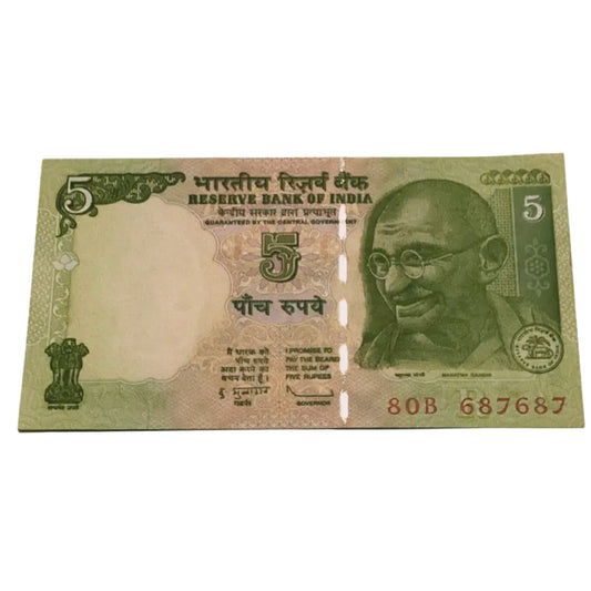 Rs 5 gandhi issue holy no 786786 type 687687 gov subbarao - Collection Bazzar