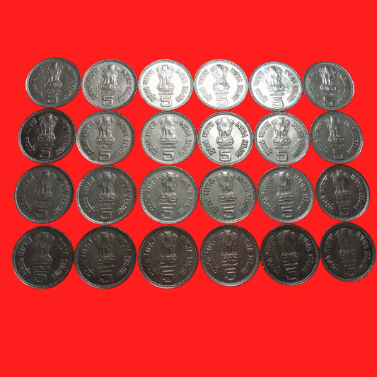 Rs 5 jawahar lal nehru copper nickel 24 coins lot 1989 year - Collection Bazzar