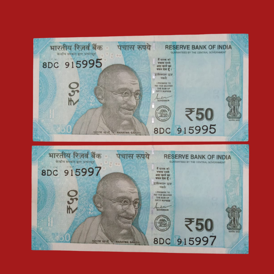 Rs 50 Error & Misprint Back Side Number Print 2 Notes Set Rare - Collection Bazzar