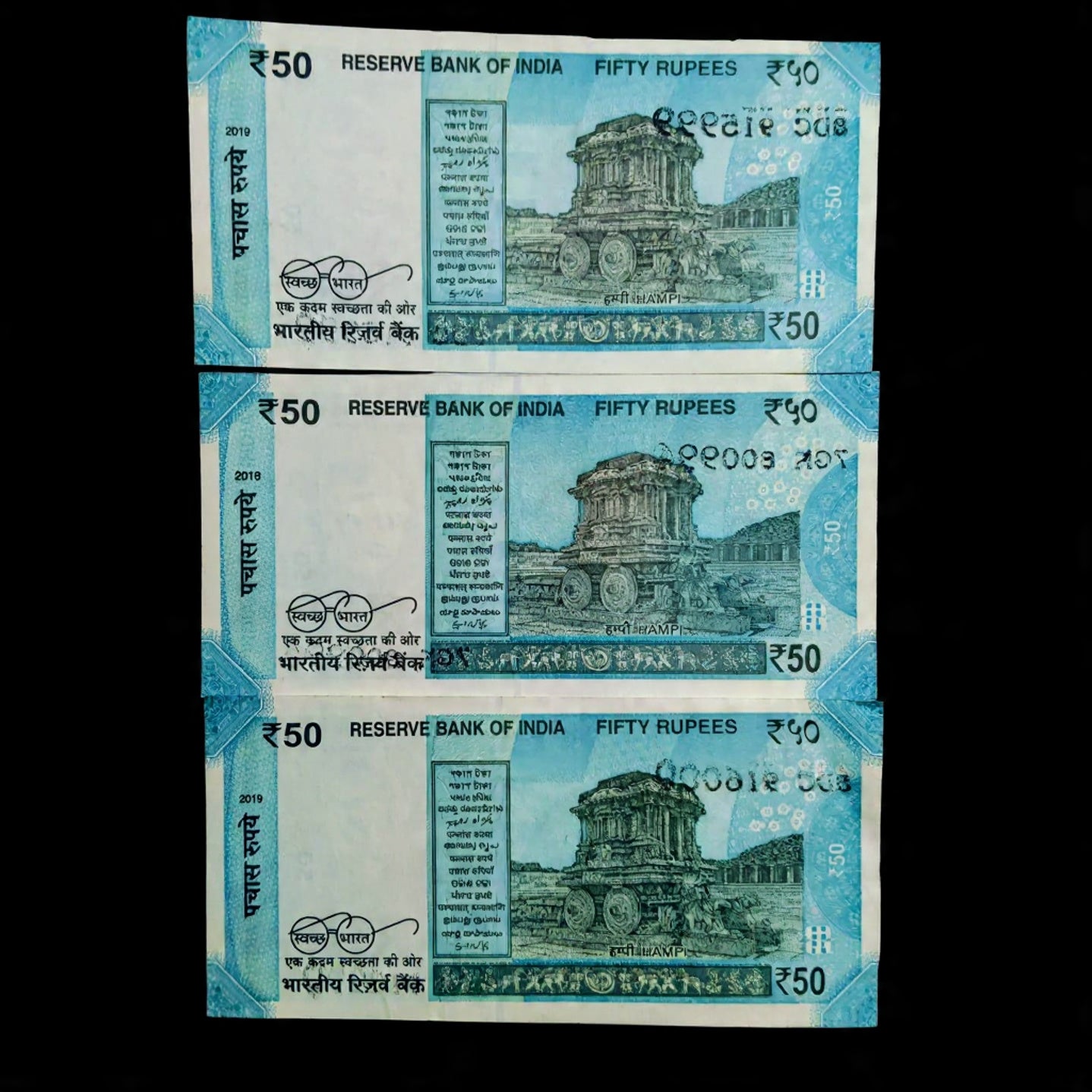 Rs 50 Error Misprint Note Serial Number Dark Print Issue Each note Price - Collection Bazzar