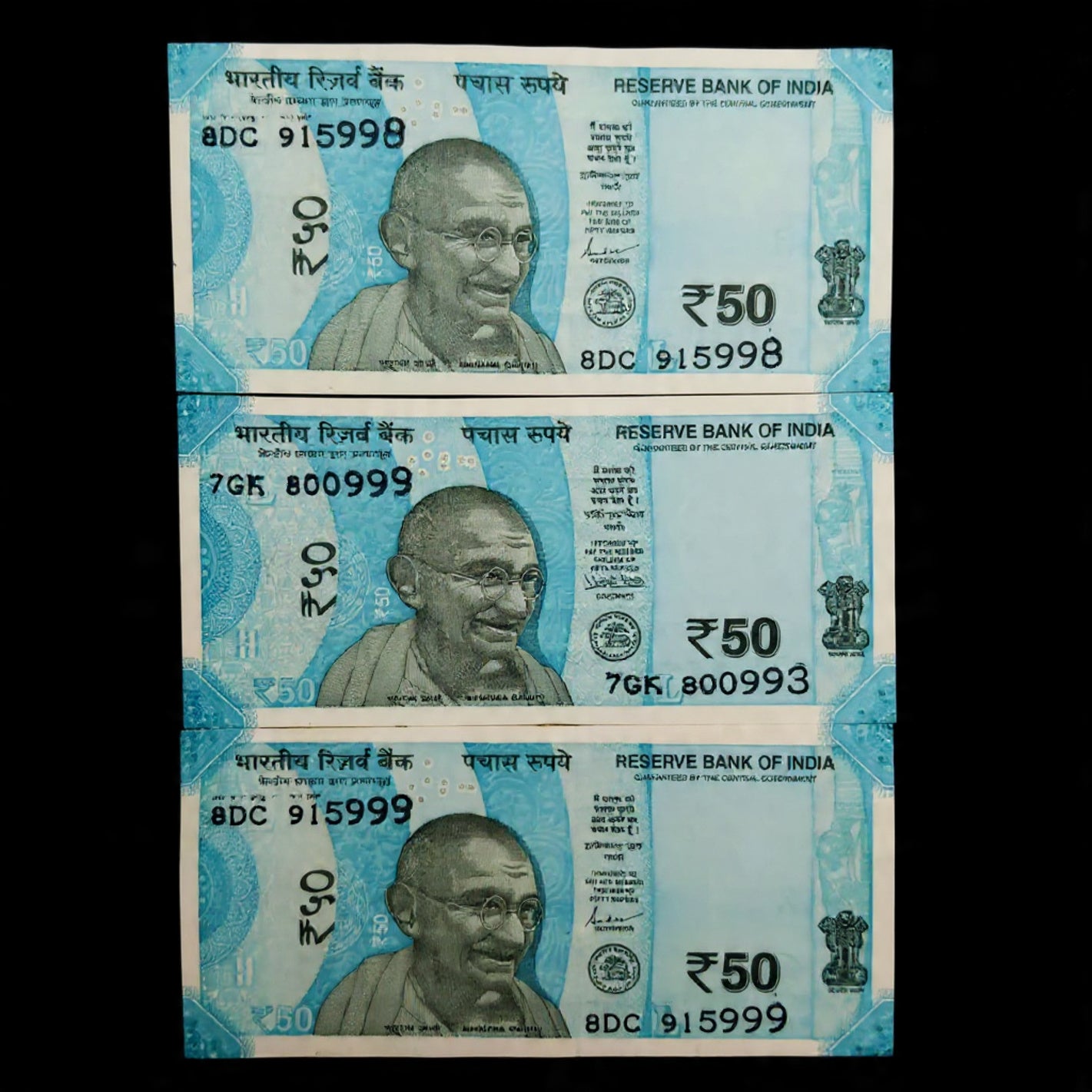 Rs 50 Error Misprint Note Serial Number Dark Print Issue Each note Price - Collection Bazzar