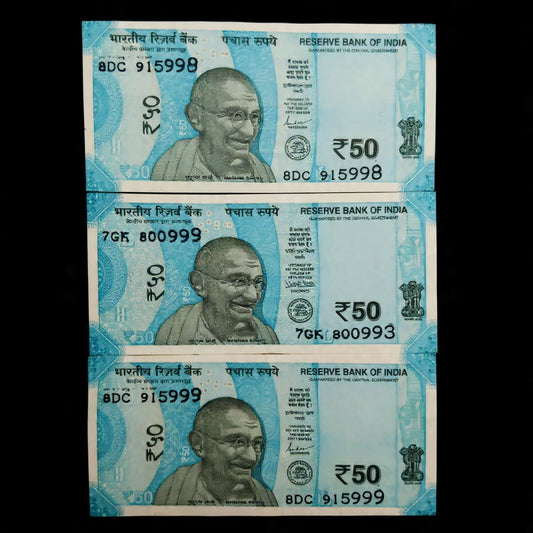 Rs 50 Error Misprint Note Serial Number Dark Print Issue Each note Price - Collection Bazzar