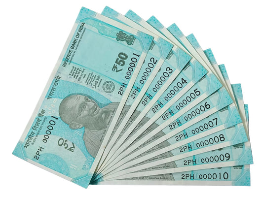 Rs 50 Fancy Number Note Bundle – Serial 000001 to 00010 | Rare Consecutive - Collection Bazzar