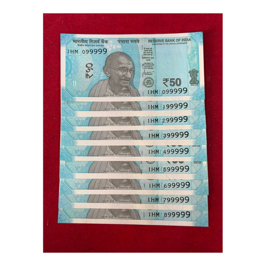 Rs 50 Fancy Serial Notes Set – 099999 to 899999 | Rare 9 Notes Collection | - Collection Bazzar