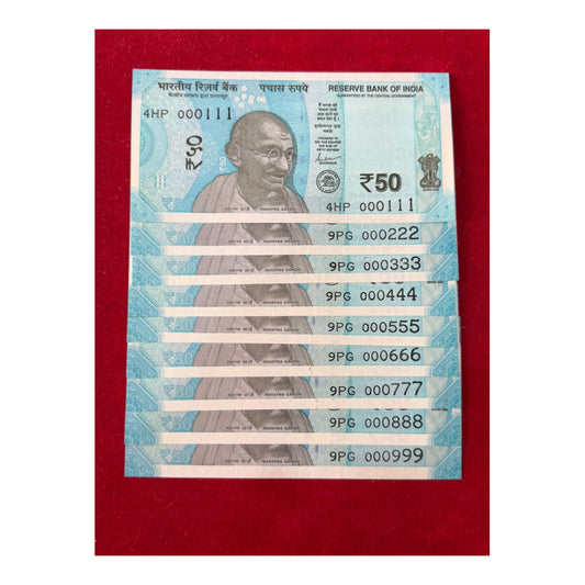 Rs 50 Fancy Triple Number Notes Set – 000111 to 000999 | Rare Ladder Collection - Collection Bazzar