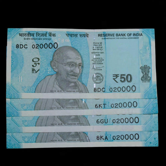 Rs 50 Note 020000 Semi Fancy Number Set of 4 - Collection Bazzar