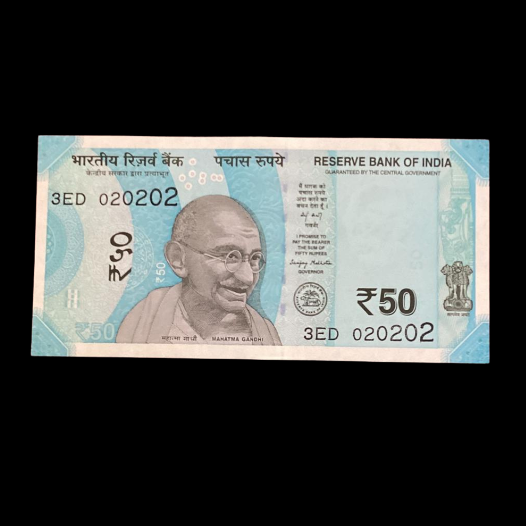 Rs 50 Note Birthday & Aniversary or Tripling Number 020202 Extremely Rare - Collection Bazzar