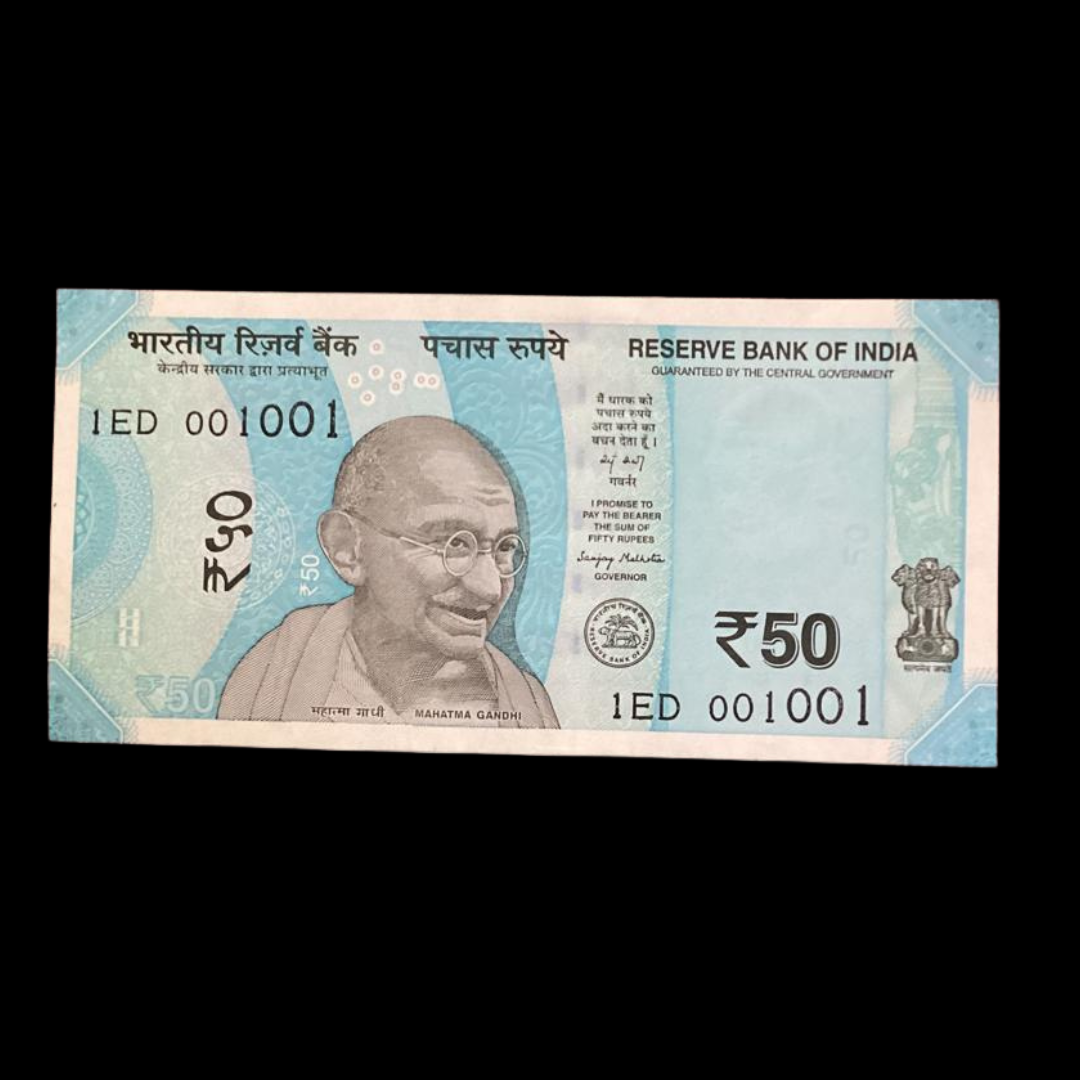 Rs 50 Note Lower Number 001001 Doubling Number Rare Item - Collection Bazzar