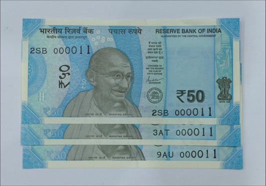 Rs 50 Note New 000011 lower number 500 each unc condition - Collection Bazzar