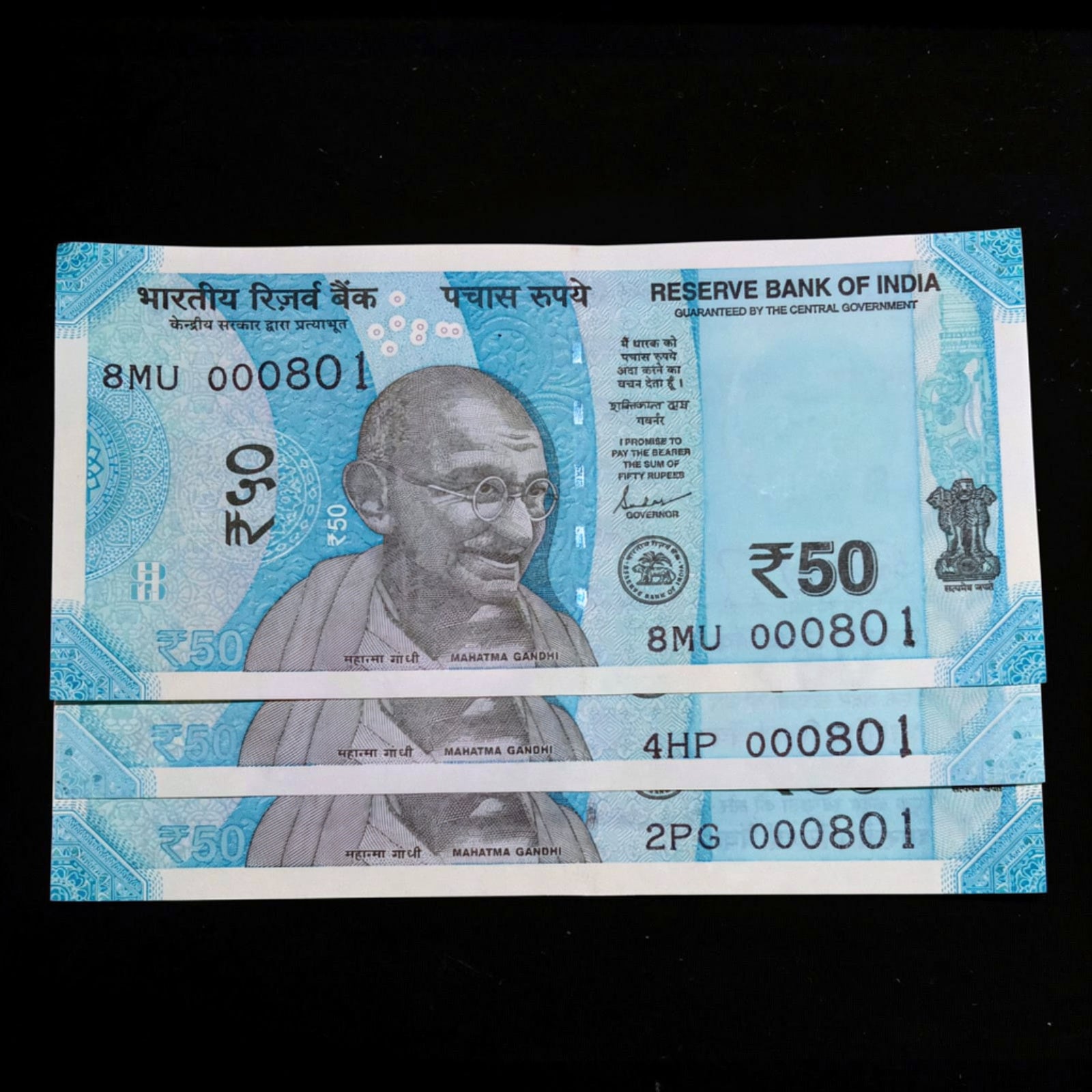Rs 50 Note Serial 000801 Semi Fancy Number Excellent Condition - Collection Bazzar