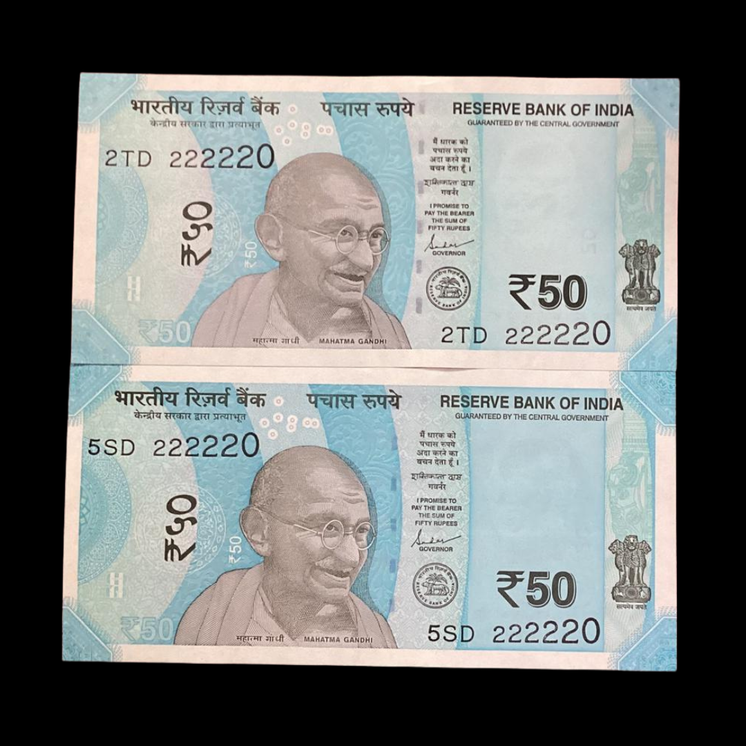 Rs 50 Note Serial 222220 Type All Solid 22222X Each Note Price - Collection Bazzar