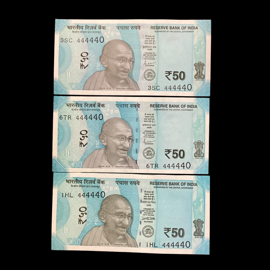 Rs 50 Note Serial 444440 Type All Solid 44444X 3 Note Price - Collection Bazzar