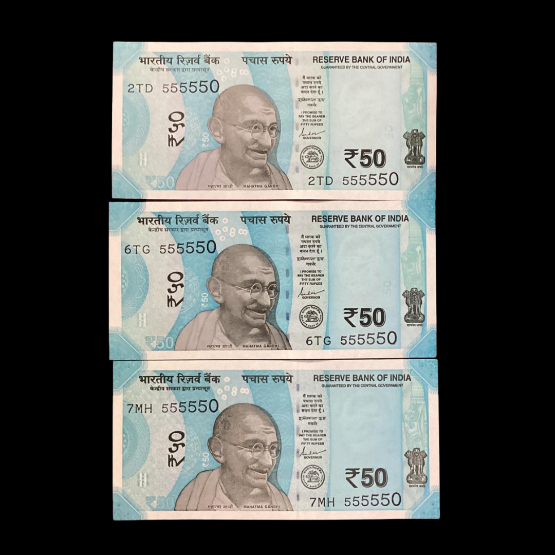 Rs 50 Note Serial 555550 Type All Solid 55555X  3 Note Price - Collection Bazzar